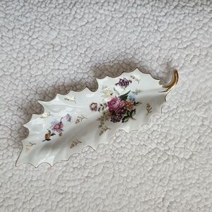 Vintage feather Floral gold trim decorative tray/ wall art